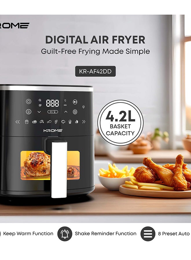 كروم قلاية هوائية كروما مع رف قلي دوار قابل للفصل - لوحة لمس، 8 قوائم طهي، وظيفة إبقاء دافئ، وظيفة تسخين مسبق، نافذة عرض وضوء داخلي - 4.2 لتر - KR-AF42DD - Image 4