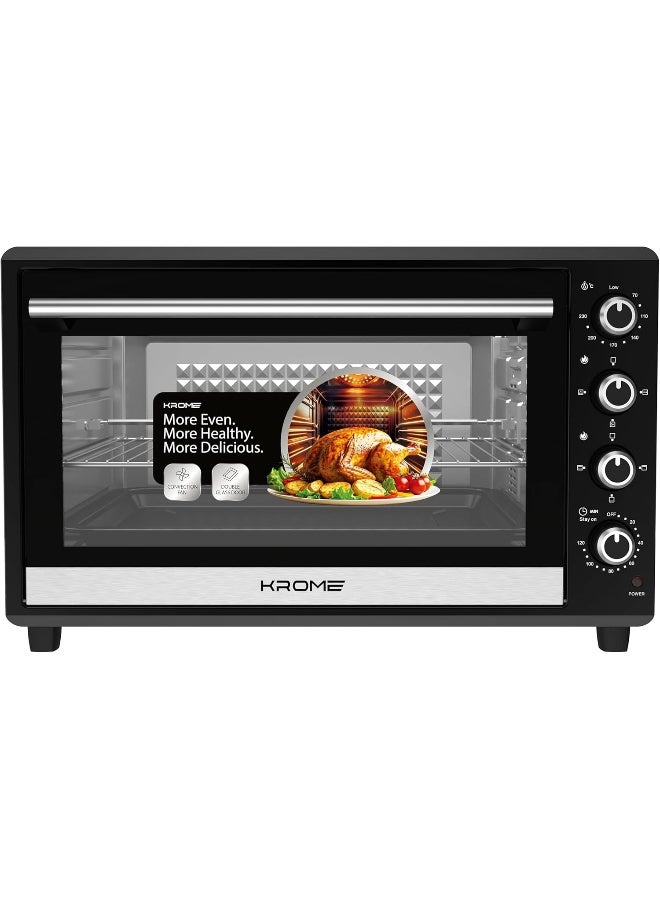 كروم فرن كهربائي كروما 120 لتر مع شواية – مروحة هوائية، تحكم بـ 4 مقبض، درجة حرارة 230°C، مؤقت 120 دقيقة، باب زجاجي مزدوج، عناصر تسخين من الفولاذ المقاوم للصدأ، يشمل صينية خبز وإكسسوارات - KR-EO120RC - Image 1