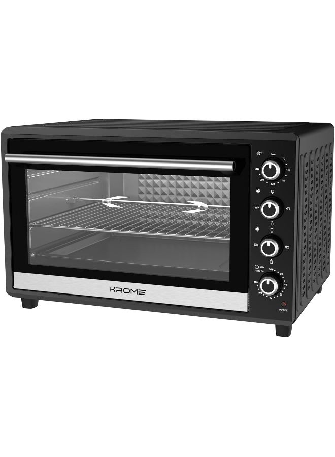 كروم فرن كهربائي كروما 120 لتر مع شواية – مروحة هوائية، تحكم بـ 4 مقبض، درجة حرارة 230°C، مؤقت 120 دقيقة، باب زجاجي مزدوج، عناصر تسخين من الفولاذ المقاوم للصدأ، يشمل صينية خبز وإكسسوارات - KR-EO120RC - Image 2
