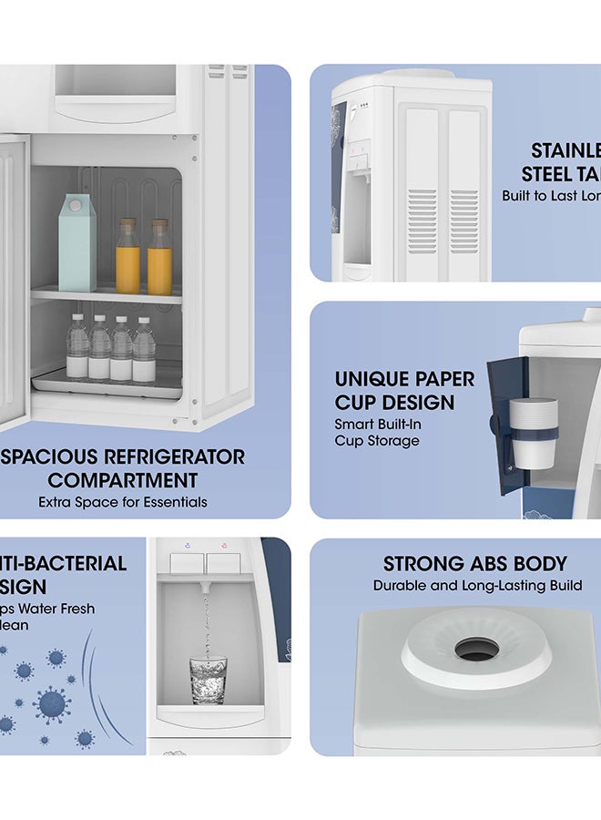 Krome Glass Holder Water Dispenser | Hot & Cold Water | Built-in 16L Refrigerator | Stainless Steel Tanks | Child Safety Lock | Compact ABS Body | Compressor Cooling KR-WDTL2002TGP white - Image 4