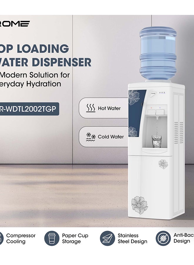 Krome Glass Holder Water Dispenser | Hot & Cold Water | Built-in 16L Refrigerator | Stainless Steel Tanks | Child Safety Lock | Compact ABS Body | Compressor Cooling KR-WDTL2002TGP white - Image 3