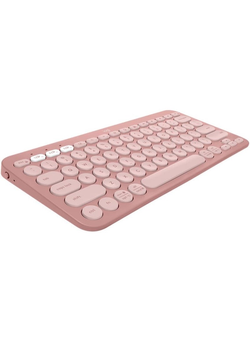 لوجيتيك Pebble Keys 2 K380s, Multi-Device Bluetooth Wireless Keyboard with Customisable Shortcuts, Slim and Portable, Easy-Switch for Windows, macOS, iPadOS, Android, Chrome OS, US Intl Layout - Rose - Image 1