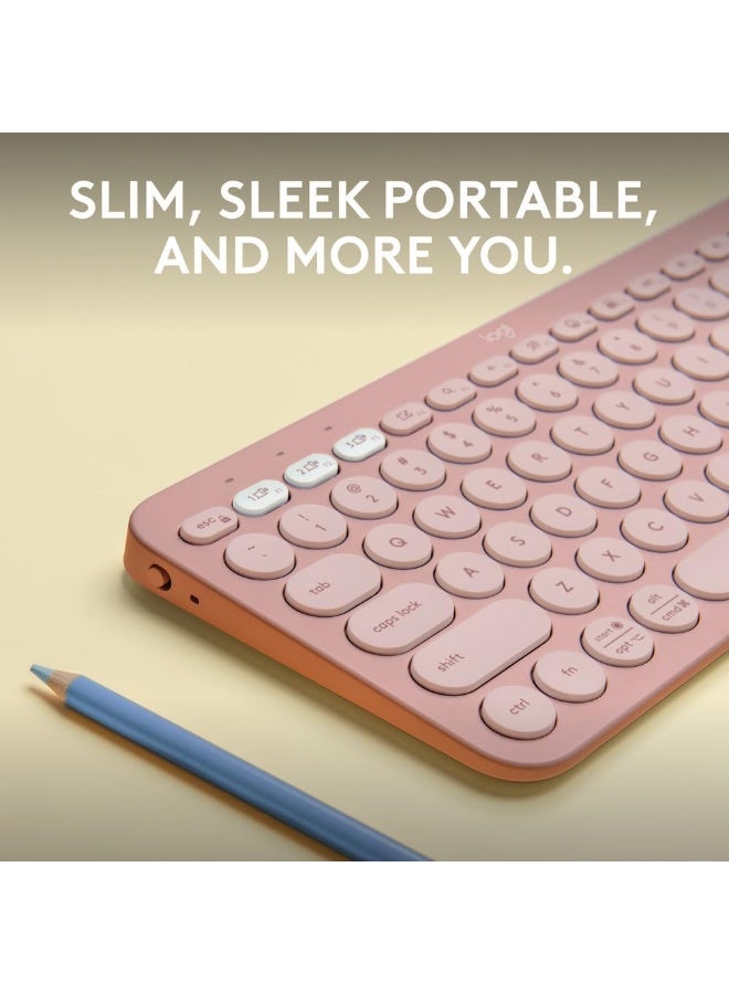 لوجيتيك Pebble Keys 2 K380s, Multi-Device Bluetooth Wireless Keyboard with Customisable Shortcuts, Slim and Portable, Easy-Switch for Windows, macOS, iPadOS, Android, Chrome OS, US Intl Layout - Rose - Image 2