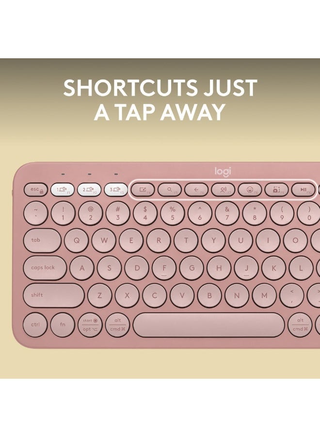 لوجيتيك Pebble Keys 2 K380s, Multi-Device Bluetooth Wireless Keyboard with Customisable Shortcuts, Slim and Portable, Easy-Switch for Windows, macOS, iPadOS, Android, Chrome OS, US Intl Layout - Rose - Image 4
