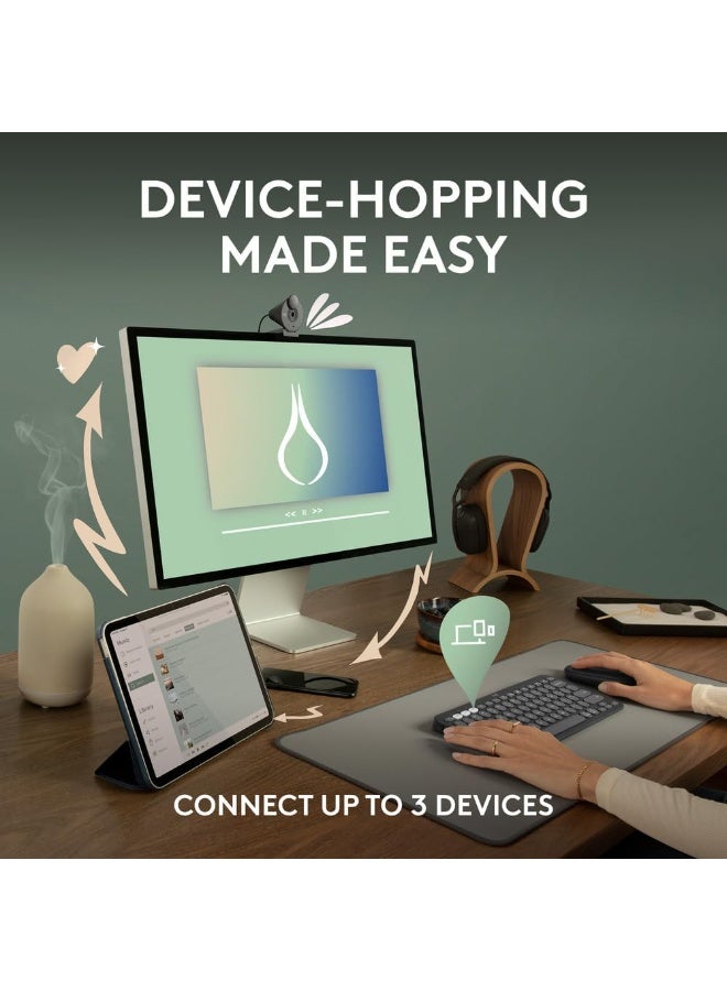 لوجيتيك Pebble Keys 2 K380s, Multi-Device Bluetooth Wireless Keyboard with Customisable Shortcuts, Slim and Portable, Easy-Switch for Windows, macOS, iPadOS, Android, Chrome OS, US Intl Layout - Rose - Image 3