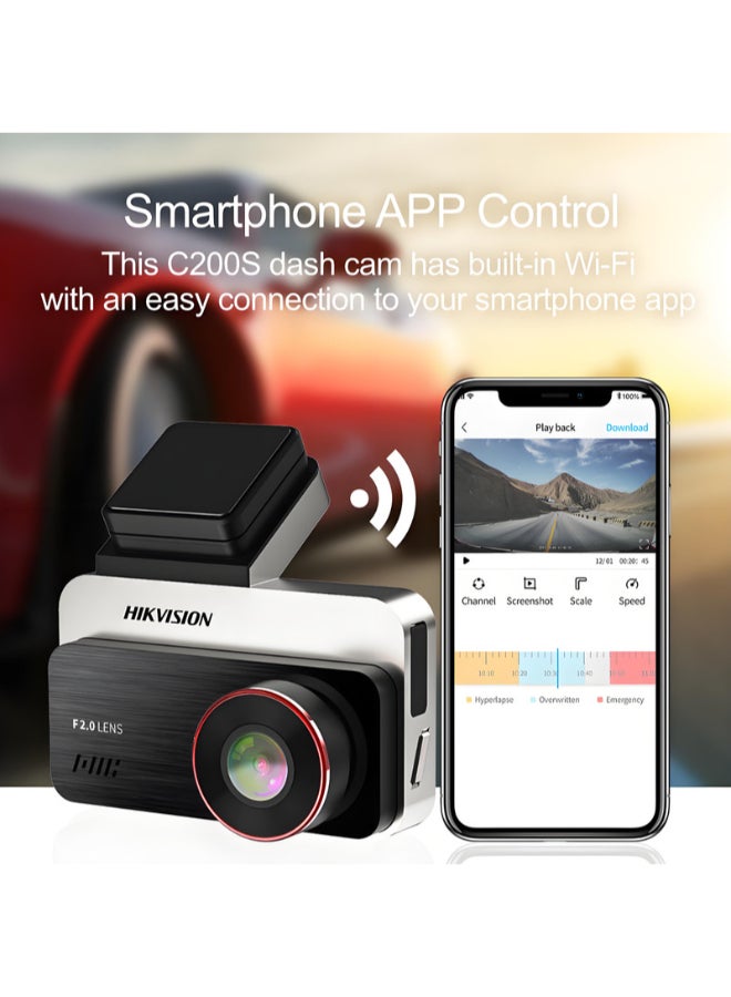 هيك فيجن كاميرا داش C200S مزدوجة 1080P مع واي فاي ومستشعر G | شاشة 3 بوصة | تسجيل متكرر | تحكم عبر تطبيق الهاتف المحمول - Image 5