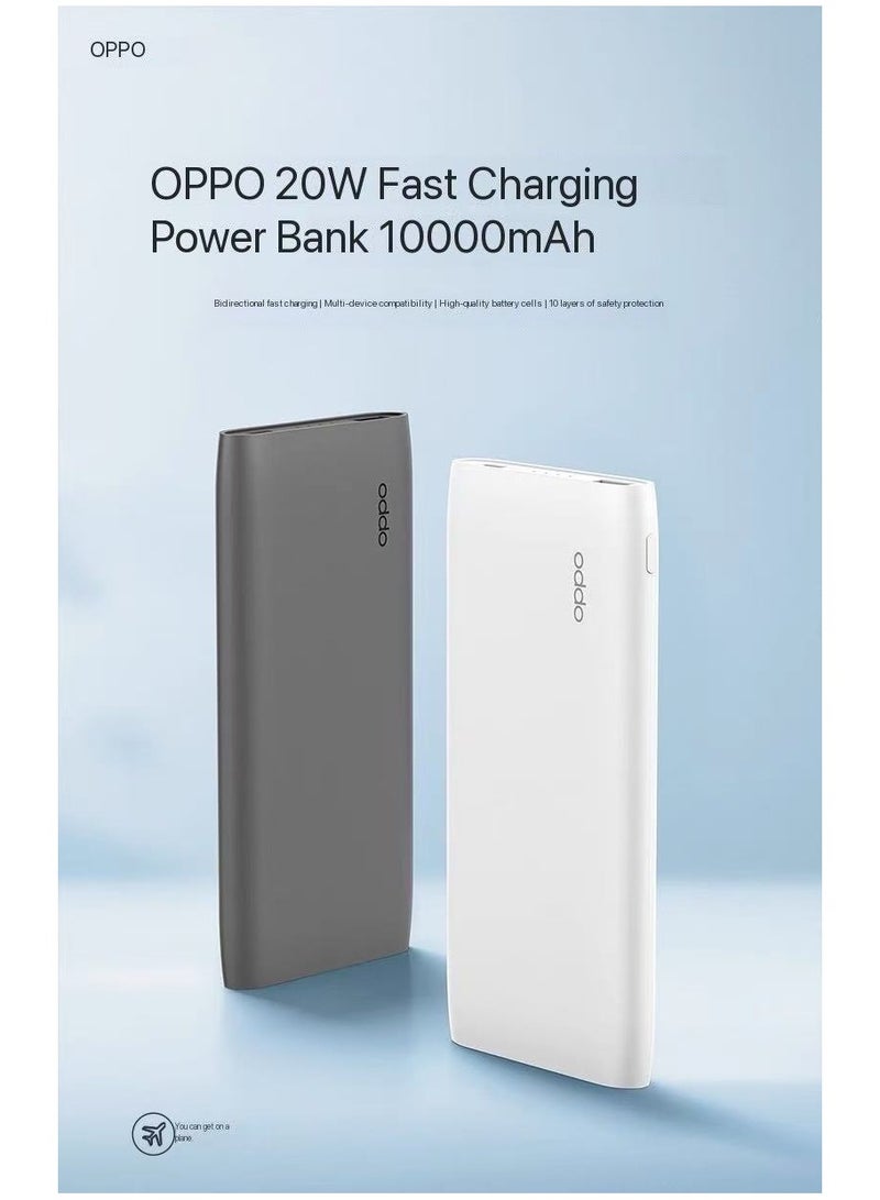 OPPO 20W Bidirectional Fast Charging Power Bank 10000mAh (Model PBT05) - Slim, Portable, Multi-Device Compatible with Safety Protection White-PBT05 - Image 1