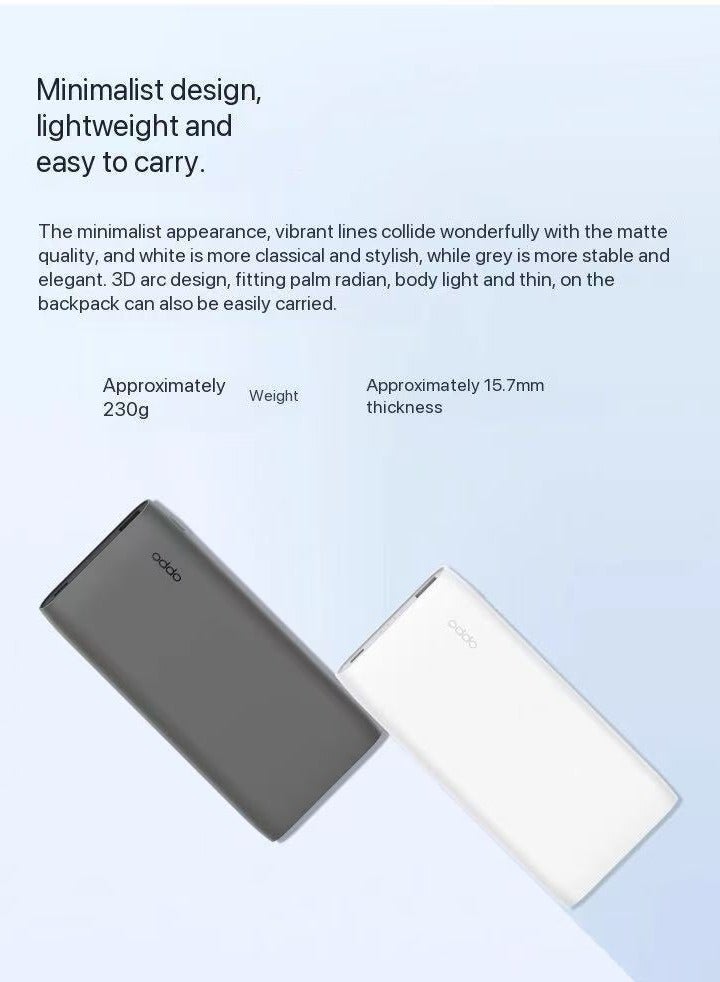 OPPO 20W Bidirectional Fast Charging Power Bank 10000mAh (Model PBT05) - Slim, Portable, Multi-Device Compatible with Safety Protection White-PBT05 - Image 4