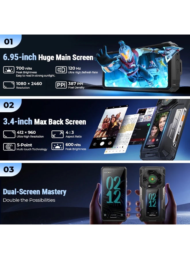 Ulefone Armor 33 Pro 5G Rugged Phone 25500 mAh 512GB ROM 120Hz 6.59”3.4″ Rear Screen NFC Android Smartphone - Image 4