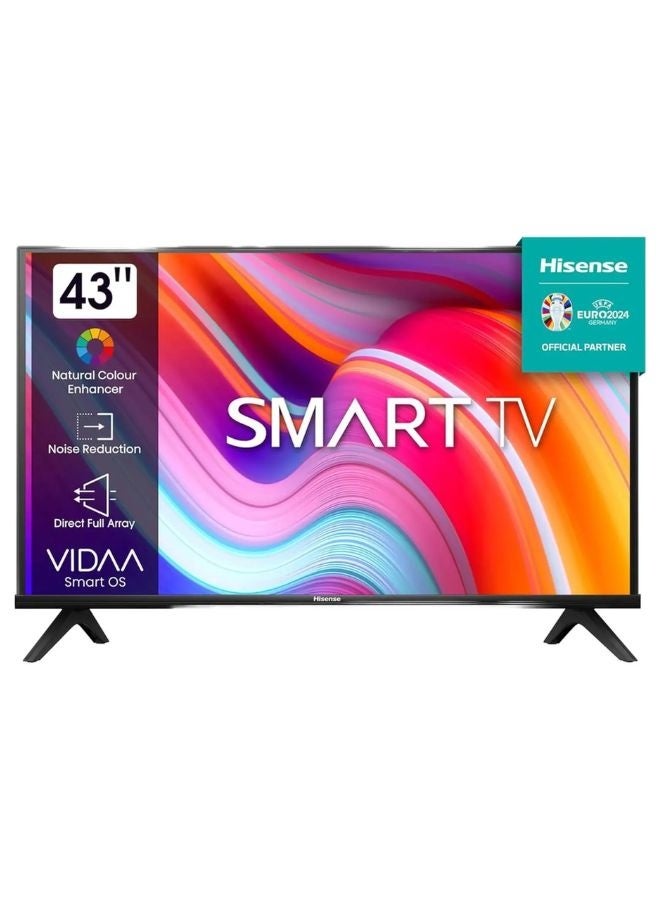 هايسنس تلفاز ذكي LED بدقة 43 بوصة Full HD | نظام VIDAA، تصميم بدون حواف، وضع رياضي بالذكاء الاصطناعي، وضع الألعاب، صوت محيطي DTS، اتصال HDMI و USB، يوتيوب، شاهد - Image 1