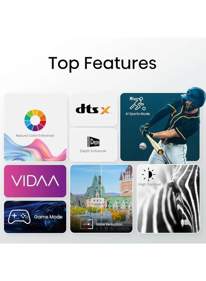 هايسنس تلفاز ذكي LED بدقة 43 بوصة Full HD | نظام VIDAA، تصميم بدون حواف، وضع رياضي بالذكاء الاصطناعي، وضع الألعاب، صوت محيطي DTS، اتصال HDMI و USB، يوتيوب، شاهد - Image 4