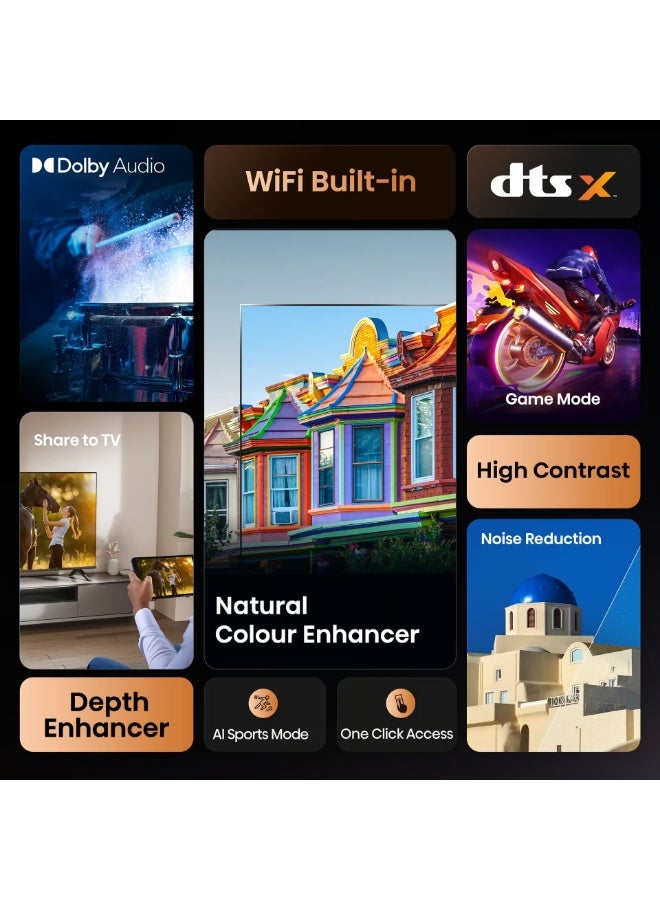 هايسنس تلفاز ذكي 43 بوصة بدقة Full HD - نظام VIDAA، معزز الألوان الطبيعي، وضع الألعاب، صوت دولبي، عكس الشاشة، تقليل الضوضاء، HDMI ARC، واي فاي، يوتيوب، نتفليكس - 2025 - Image 3