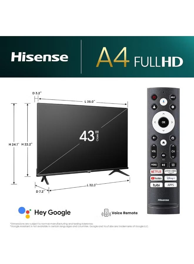 هايسنس تلفاز ذكي 43 بوصة بدقة Full HD - نظام VIDAA، معزز الألوان الطبيعي، وضع الألعاب، صوت دولبي، عكس الشاشة، تقليل الضوضاء، HDMI ARC، واي فاي، يوتيوب، نتفليكس - 2025 - Image 2