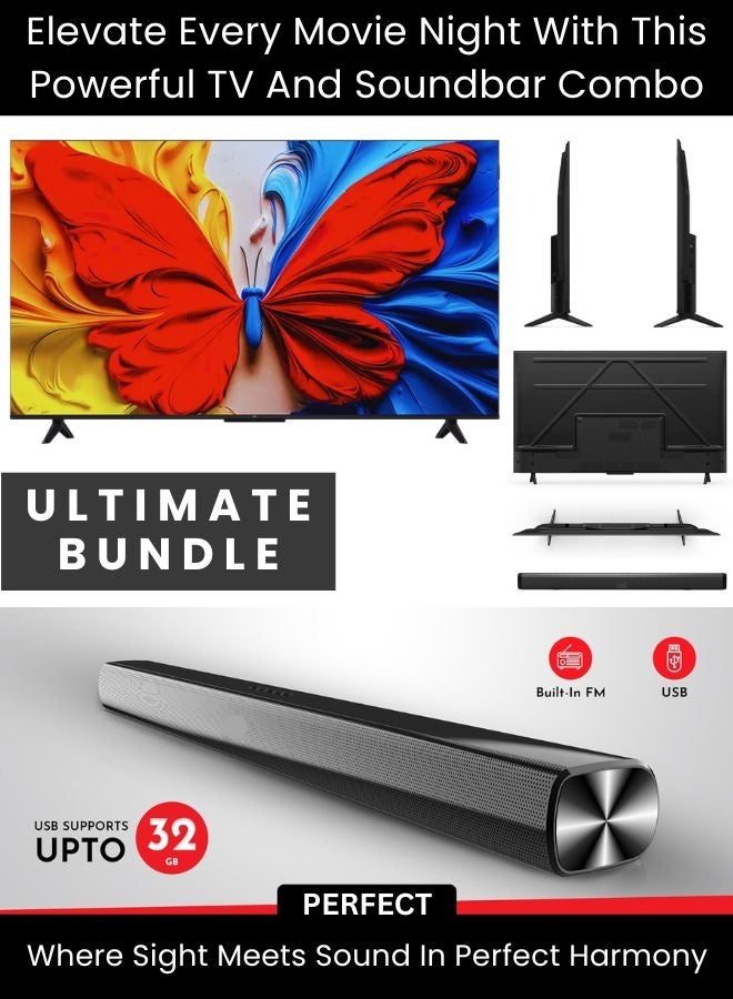 TCL Bundle Of 32-inch S5K QLED Google TV (HDR10, Dolby Audio, Bezel-Less Design) With Soundbar (Bluetooth, FM Radio, 2.0 Channel Audio) 32S5K+SOUNDBAR Black - Image 3