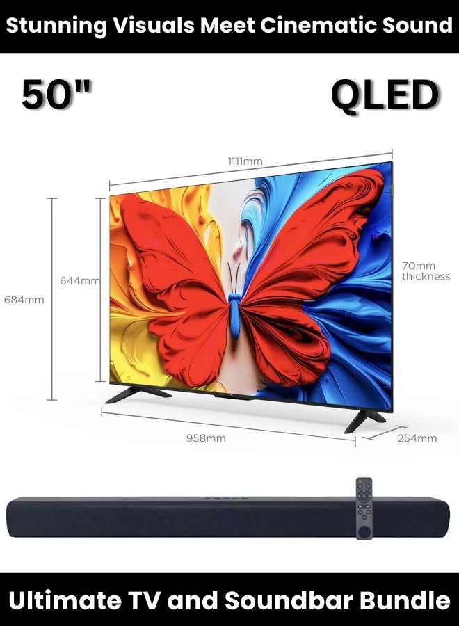 تي سي إل Bundle Of 50-inch S5K QLED Google TV (HDR10, Dolby Audio, Bezel-Less Design) With Soundbar (Bluetooth, FM Radio, 2.0 Channel Audio) 50S5K+SOUNDBAR Black - Image 2