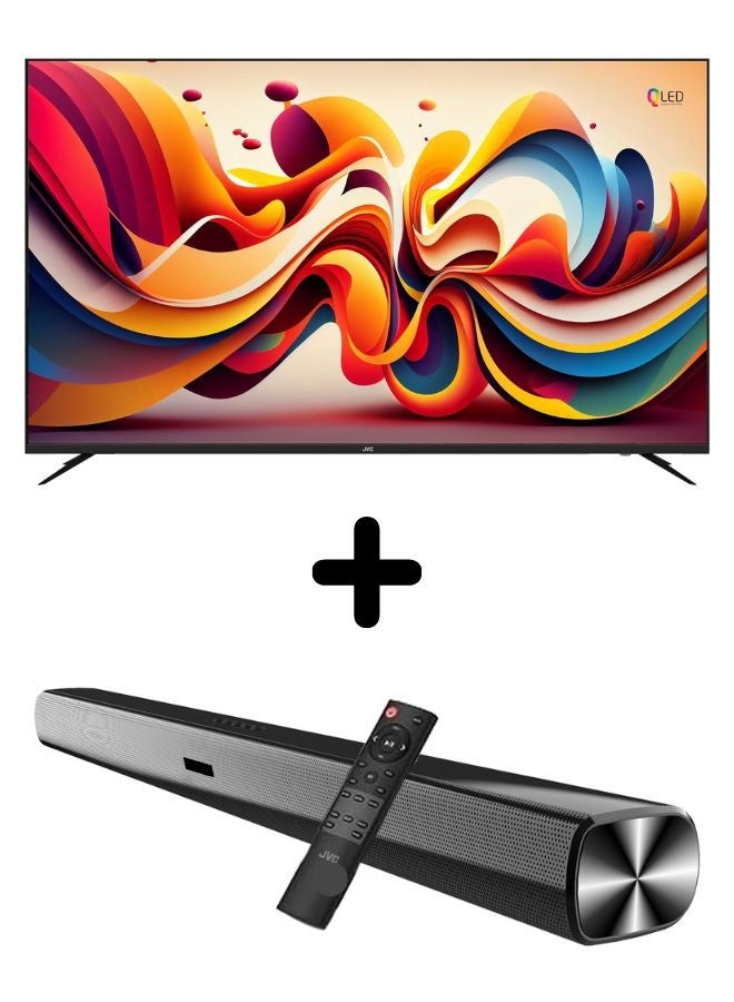 جي في سي حزمة من تلفاز ذكي QLED 4K UHD بدون حواف بحجم 55 بوصة (WebOS، صوت دولبي، بلوتوث، جهاز تحكم سحري) مع شريط صوت 2.0 قناة (بلوتوث، راديو FM، تشغيل USB) - Image 1