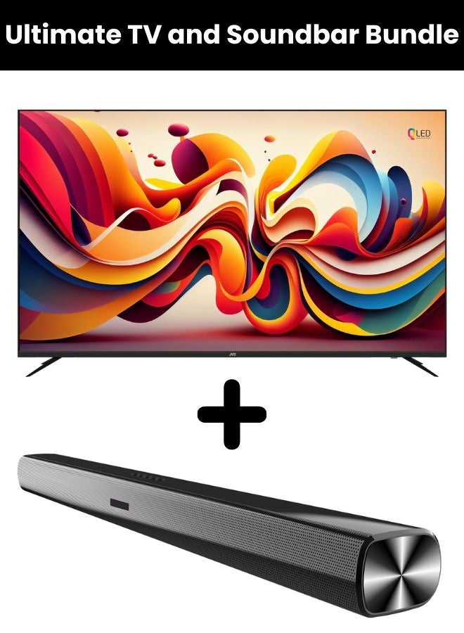 جي في سي حزمة من تلفاز ذكي QLED 4K UHD بدون حواف بحجم 55 بوصة (WebOS، صوت دولبي، بلوتوث، جهاز تحكم سحري) مع شريط صوت 2.0 قناة (بلوتوث، راديو FM، تشغيل USB) - Image 2