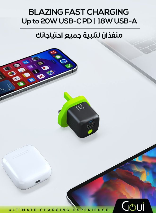 جوي جان 20 بلس شاحن جداري بقدرة 20 واط | منفذ مزدوج Type-C و USB للشحن السريع | متوافق مع iPhone 17/16/15، وSamsung Galaxy S25/S24، وXiaomi، وHuawei، وiPad، وiPad Pro – أسود أسود - Image 3