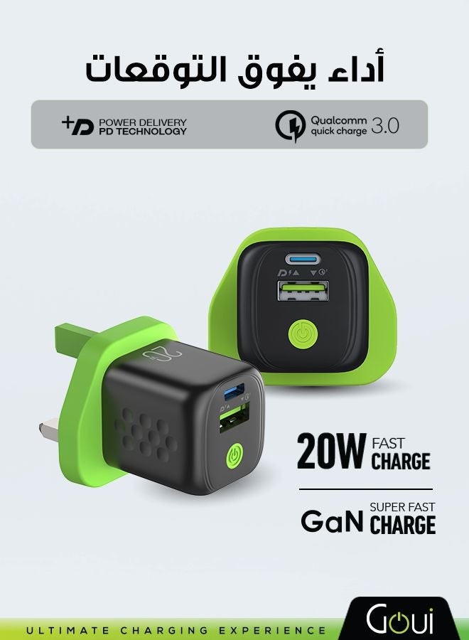 جوي جان 20 بلس شاحن جداري بقدرة 20 واط | منفذ مزدوج Type-C و USB للشحن السريع | متوافق مع iPhone 17/16/15، وSamsung Galaxy S25/S24، وXiaomi، وHuawei، وiPad، وiPad Pro – أسود أسود - Image 4