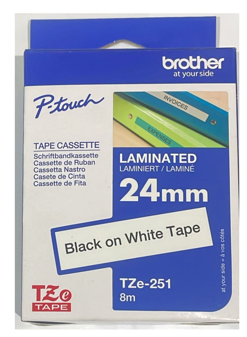 بروذر Brother tape cartridge 24mm black on white tape TZE251 black on white