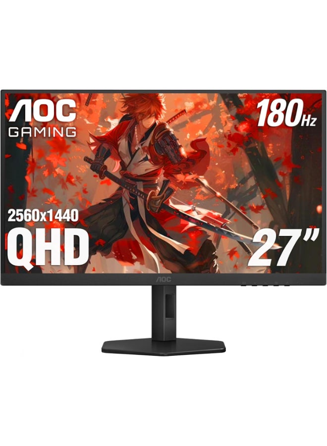 اي او سي شاشة الألعاب Q27G4XN مقاس 27 بوصة، دقة 2K QHD 2560x1440، 180Hz 0.5ms، تقنية التزامن التكيفي، قابلة للتعديل في الارتفاع، 2X HDMI 2.0، 1x Display Port، جاهزة لـ Xbox/PS5/Switch، ضمان 3 سنوات ضد النقاط الساطعة - Image 1