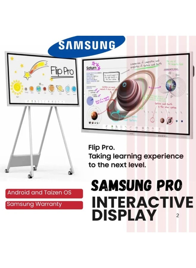 سامسونج Samsung Flip Pro WM55B 55-inch interactive display with a 4K UHD (3840 x 2160) VA panel, 178° viewing angles, and 4000:1 contrast ratio. WM55B Black - Image 2