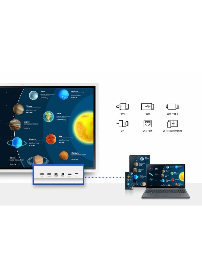 سامسونج Samsung Flip Pro WM55B 55-inch interactive display with a 4K UHD (3840 x 2160) VA panel, 178° viewing angles, and 4000:1 contrast ratio. WM55B Black - Image 3
