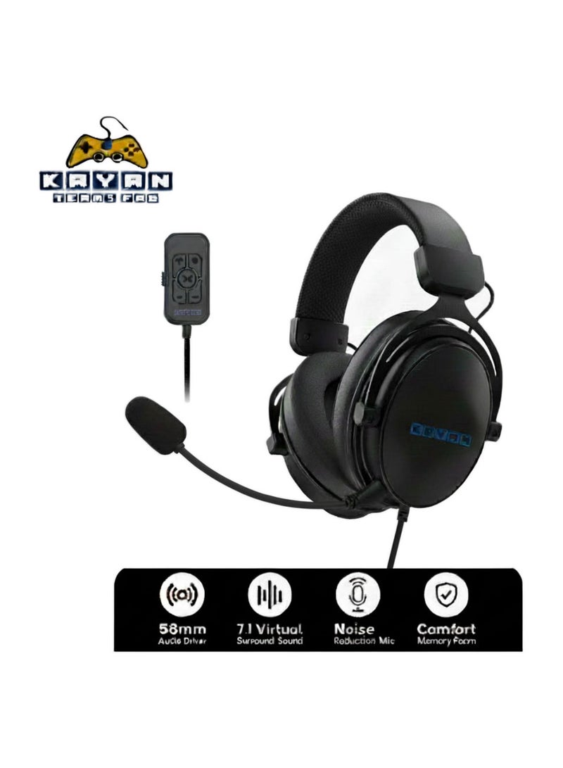كايان سماعة ألعاب نوفا 7.1 مع صوت محيطي وميكروفون مانع للضوضاء، وسادات أذن من رغوة الذاكرة، وإضاءة LED – سماعات رأس سلكية فوق الأذن للكمبيوتر/بلاي ستيشن 4/بلاي ستيشن 5/إكس بوكس - Image 1