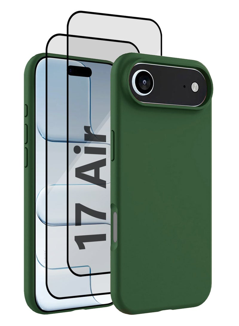 MARGOUN 3Packs Liquid Silicone Protective Phone Case for iPhone 17 Air , Soft Anti-Scratch Microfiber Lining Utra Slim Drop Protection Phone Cover with Two 3D Screen Protectors - Green-3