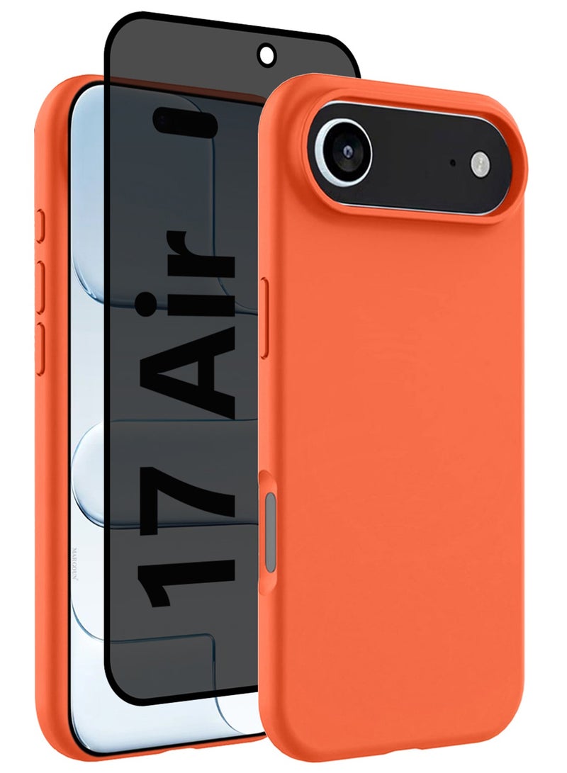 مارجون 2Packs Liquid Silicone Protective Phone Case for iPhone 17 Air , Soft Anti-Scratch Microfiber Lining Utra Slim Drop Protection Phone Cover with Privacy Screen Protector - Cosmic Orange-4