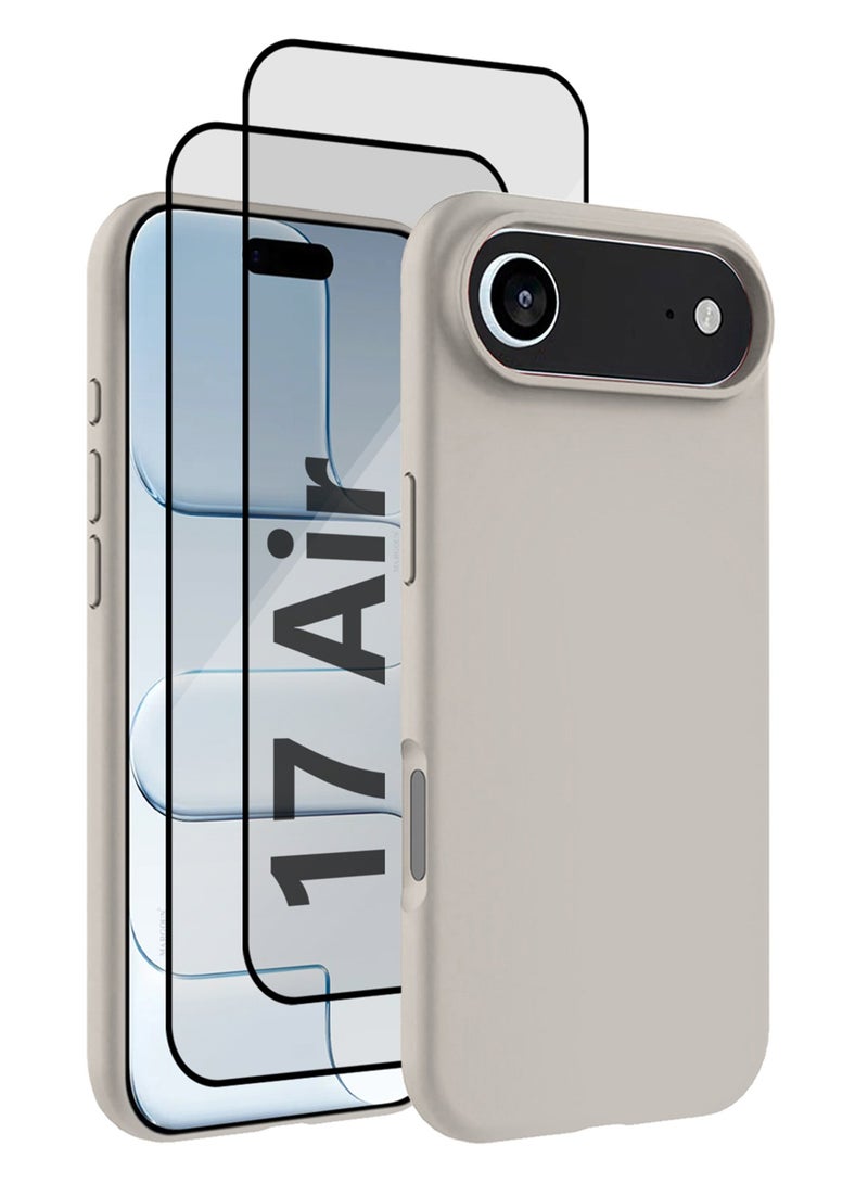 مارجون 3Packs Liquid Silicone Protective Phone Case for iPhone 17 Air , Soft Anti-Scratch Microfiber Lining Utra Slim Drop Protection Phone Cover with Two 3D Screen Protectors - Natural Titanium-3