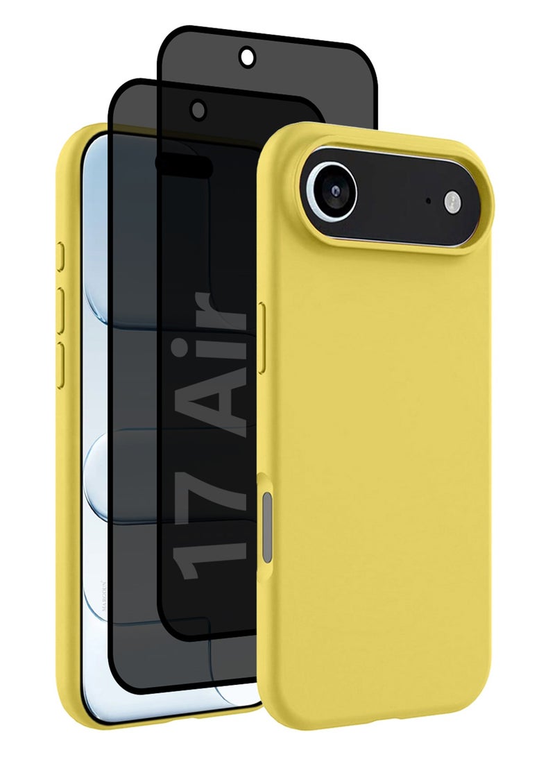 MARGOUN 3Packs Liquid Silicone Protective Phone Case for iPhone 17 Air , Soft Anti-Scratch Microfiber Lining Utra Slim Drop Protection Phone Cover with Two Privacy Screen Protectors - Yellow-5
