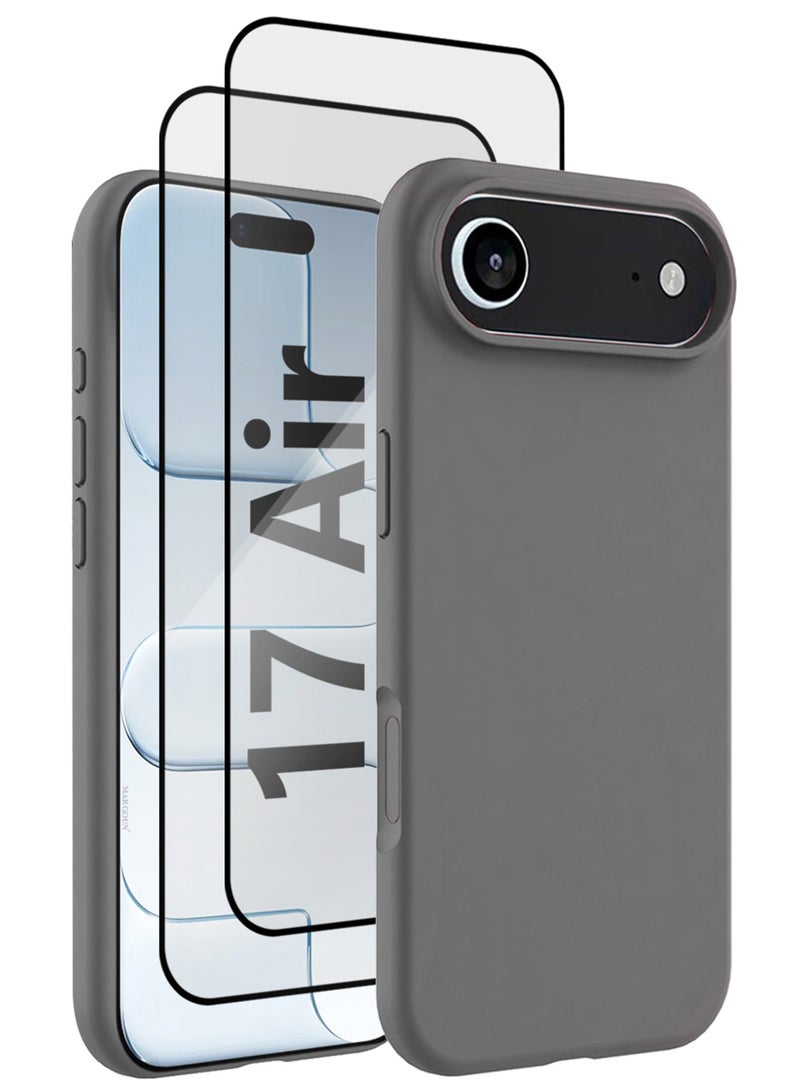 MARGOUN 2Packs Liquid Silicone Protective Phone Case for iPhone 17 Air , Soft Anti-Scratch Microfiber Lining Ultra Slim Drop Protection Phone Cover with 3D Screen Protector - Dark Grey-2