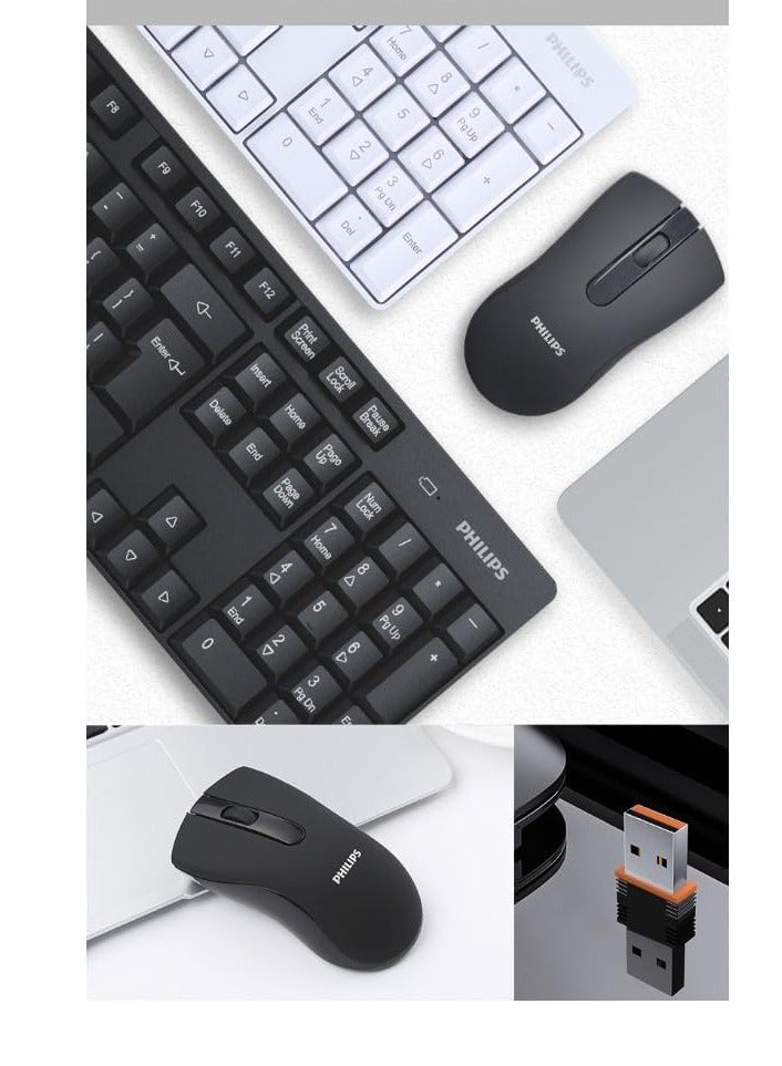 Philips C501 Wireless Combo , Office 2.4GHz Wireless Keyboard and Mouse (share a USB receiver) – 10m 2.4GHz connections –  ( Arabic / English )104 Key – 1600DPI Optical Mouse – Plug & Play – (2 x AA Battery  Included ) | Black black - Image 4