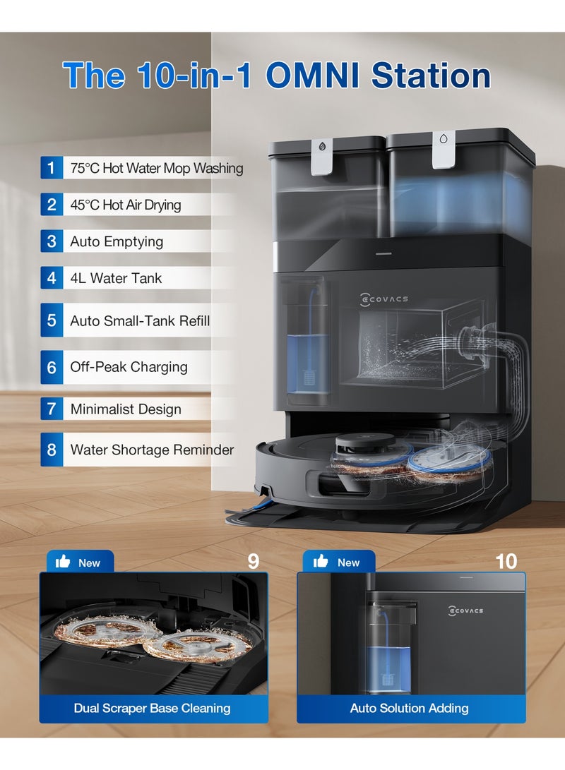 ecovacs DEEBOT T30C OMNI Robot Vacuum Cleaner with Station, Robot Vacuum Cleaner 20000Pa, Washing in Hot Water 75°C, OZMO Turbo 2.0 Mop, ZeroTangle 3.0 Brush, Adaptive Wet Cleaning, Black 4 L 22 W DLX71-11EC black - Image 5