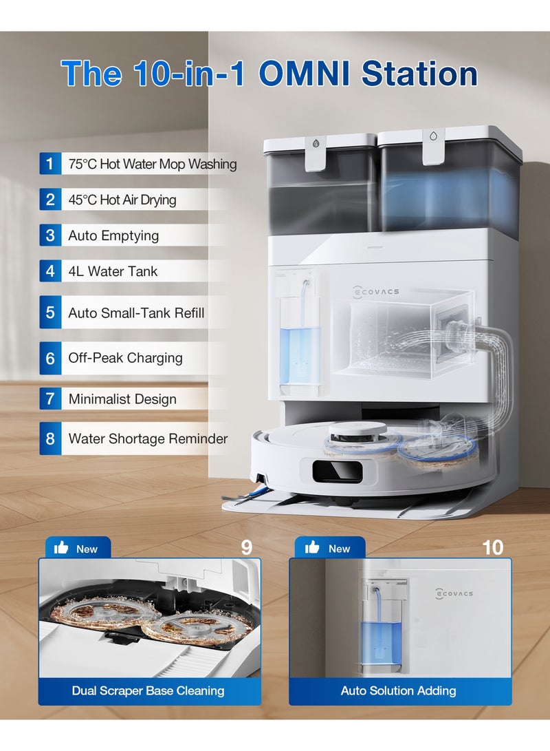ecovacs DEEBOT T30C OMNI Robot Vacuum Cleaner with Station, Robot Vacuum Cleaner 20000Pa, Washing in Hot Water 75°C, OZMO Turbo 2.0 Mop, ZeroTangle 3.0 Brush, Adaptive Wet Cleaning 4 L 22 W DLX71-12EC white - Image 5