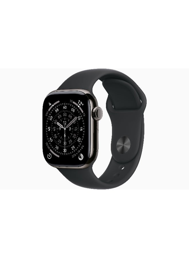 Apple Watch Series 11 GPS + Cellular 42mm (International Version) Slate Titanium Case With Black Sport Band - S/M - Image 1