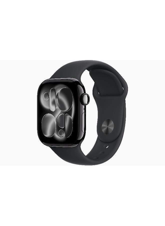 ابل  Watch Series 11 GPS 42mm (International Version) Jet Black Aluminium Case With Black Sport Band - M/L - Image 1