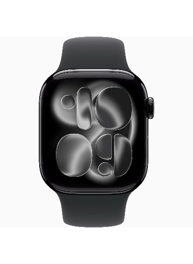 Apple Watch Series 11 GPS + Cellular 42mm (International Version) Jet Black Aluminium Case With Black Sport Band - M/L - Image 2