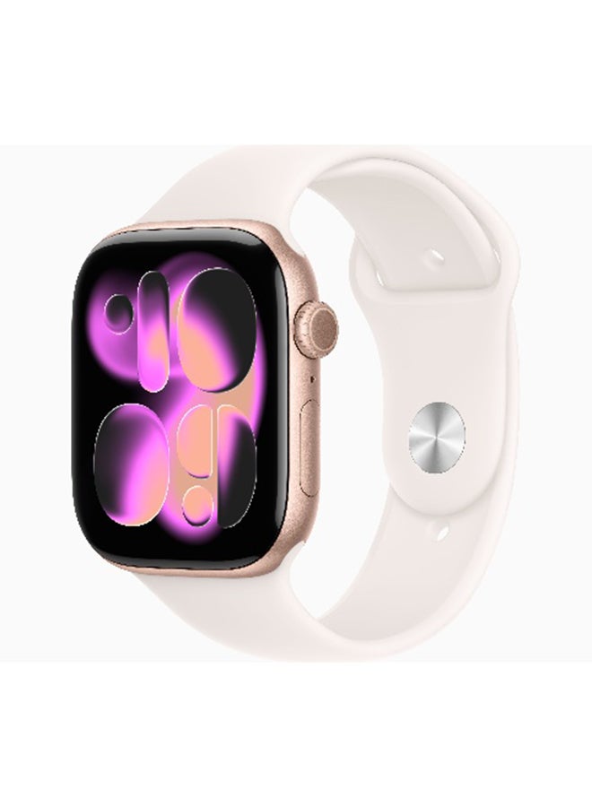 ابل  ساعة سلسلة 11 GPS 46 مم (نسخة دولية) علبة ألمنيوم وردية اللون مع - Image 1