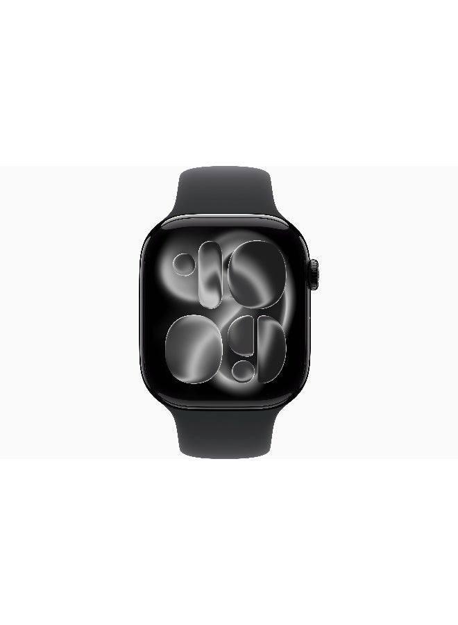 Apple Watch Series 11 GPS + Cellular 46mm (International Version) Jet Black Aluminium Case With Black Sport Band - M/L - Image 2