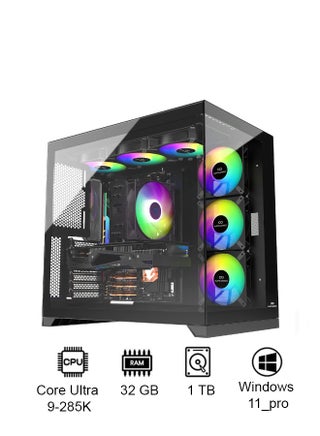 Cube Pro Gaming Desktop PC ( Intel Core Ultra 9 285K - NVIDIA RTX5090- Z890 - 32GB DDR5 -M.2 1TB-Water Cooling -WINDOWS) Black