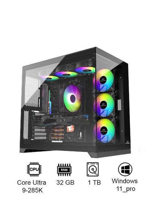 Cube Pro Gaming Desktop PC ( Intel Core Ultra 9 285K - NVIDIA RTX5090- Z890 - 32GB DDR5 -M.2 1TB-Water Cooling -WINDOWS) Black