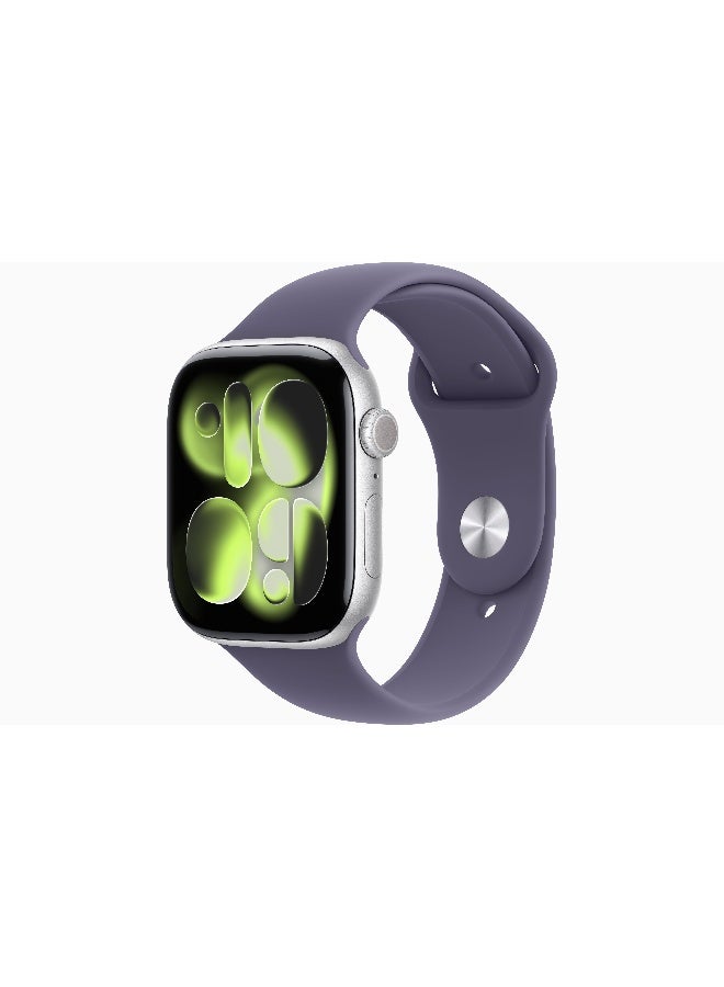 Apple Watch Series 11 GPS + Cellular 46mm (International Version) Silver Aluminium Case With Purple Fog Sport Band - S/M - Image 1