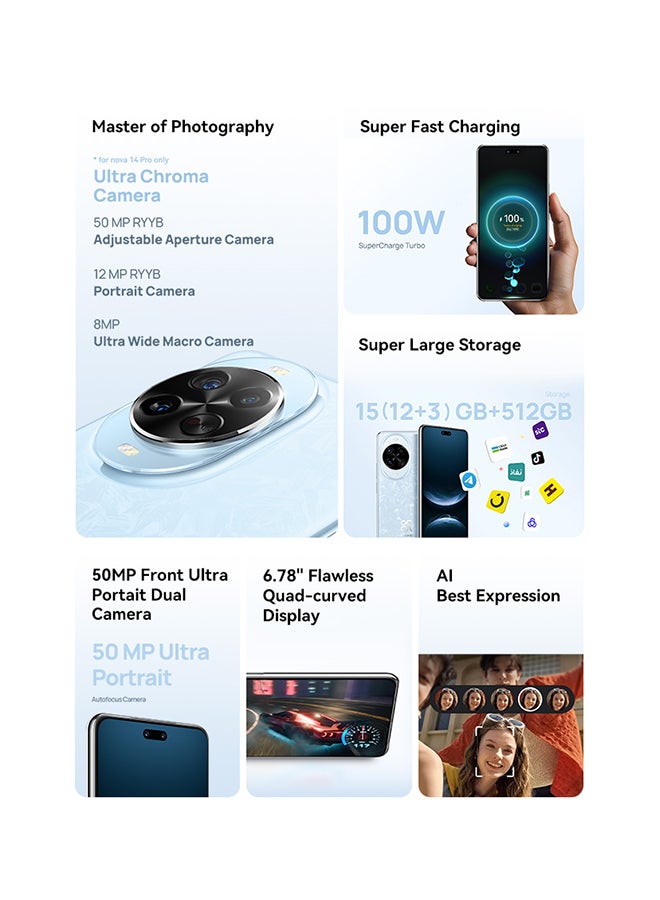 هواوي نوفا 14 برو ثنائي الشريحة أبيض 12 جيجابايت 512 جيجابايت 4G - نسخة الشرق الأوسط - Image 2