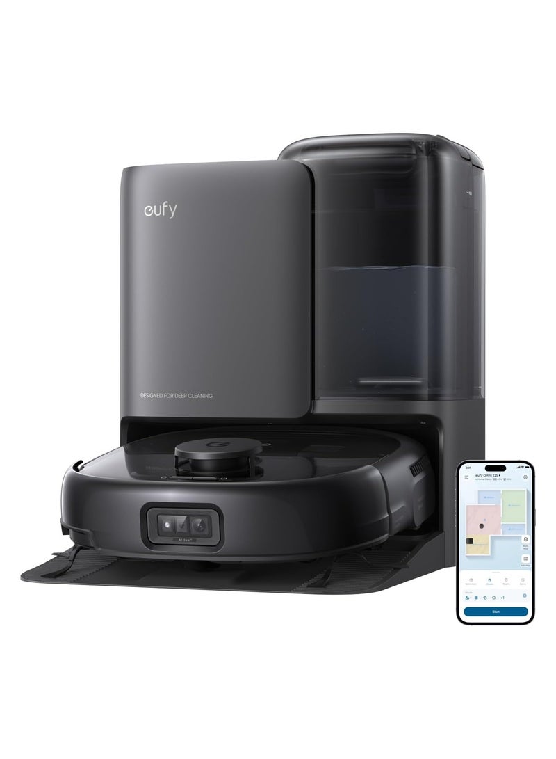 إيوفي مكنسة كهربائية روبوت E25 مع ممسحة، نظام هيدرو جيت، شفط قوي توربو 20,000 باسكال، بدون تشابك، تنظيف عميق من الزاوية إلى الزاوية ورفع الممسحة، مع محطة شاملة أوتوماتيكية - Image 1
