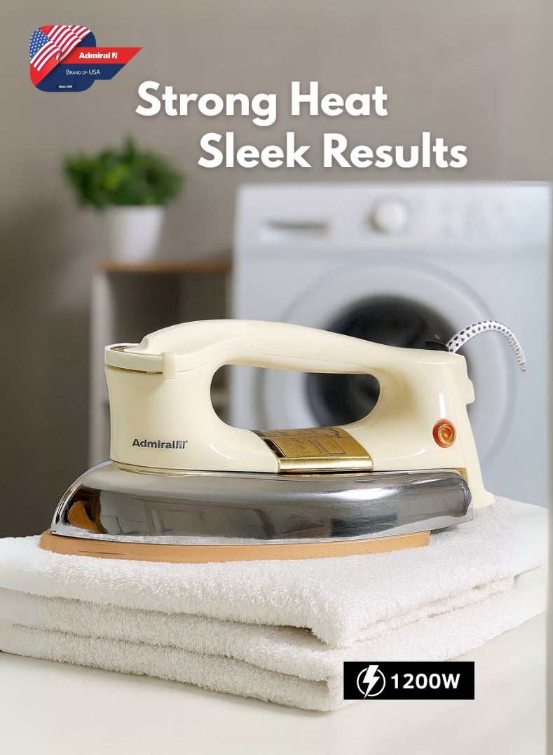 أدميرال مكواة جافة ثقيلة مع قابس BS، 220–240 فولت، 1000–1200 واط | قاعدة متينة، تحكم في درجة الحرارة قابل للتعديل، قبضة مريحة – أداء موثوق لعملية الكي اليومية نموذج رقم ADDI79B - Image 1