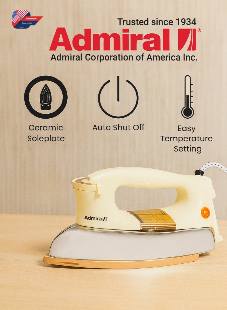 أدميرال مكواة جافة ثقيلة مع قابس BS، 220–240 فولت، 1000–1200 واط | قاعدة متينة، تحكم في درجة الحرارة قابل للتعديل، قبضة مريحة – أداء موثوق لعملية الكي اليومية نموذج رقم ADDI79B - Image 3