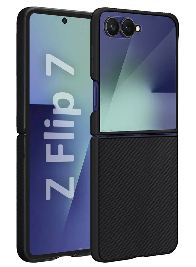 MARGOUN Kevlar Case for Samsung Galaxy Z Flip 7 - Ultra Thin and Light Carbon Fiber Texture Printing - Slim Anti-Scratch Phone Cover With Front Built-in Screen Protector - grey - Image 1