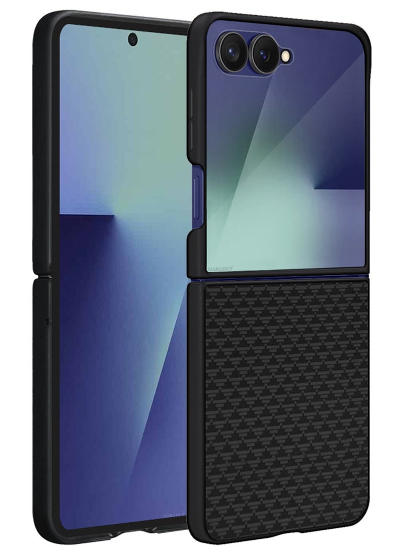 MARGOUN Kevlar Case for Samsung Galaxy Z Flip 7 - Ultra Thin and Light Carbon Fiber Texture Printing - Slim Anti-Scratch Phone Cover With Front Built-in Screen Protector - Black-2 - Image 2